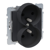 LEGRAND - GNIAZDO PODWÓJNE Z UZIEMIENIEM 2X2+Z Z PRZESŁONAMI 16A 250V ZACISKI AUTOMATYCZNE CZARNY SUNO - 721490