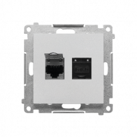 KONTAKT SIMON - Gniazdo komputerowe podwójne RJ45 kategoria 6, ekranowane z przesłoną przeciwkurzową (moduł); Aluminium mat Simon 55 - T62E.01/143