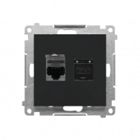 KONTAKT SIMON - GNIAZDO KOMPUTEROWE PODWÓJNE RJ45 KAT.6 Z PRZESŁONĄ PRZECIWKURZOWĄ CZARNY MAT SIMON 55 - T62E.01/149