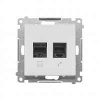 KONTAKT SIMON - Gniazdo komputerowe RJ45 kategoria 5e + telefoniczne RJ12 (moduł); Jasnoszary mat Simon 55 - T5F.01/114