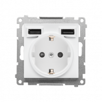 KONTAKT SIMON - Gniazdo schuko ze zintegrowaną ładowarką 2xUSB A (moduł); Biały mat Simon 55 - TGSZ1ZUSB2AA.01/111