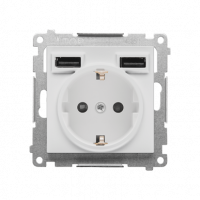 KONTAKT SIMON - Gniazdo schuko ze zintegrowaną ładowarką 2xUSB A (moduł); Jasnoszary mat Simon 55 - TGSZ1ZUSB2AA.01/114
