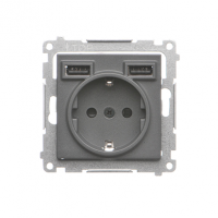 KONTAKT SIMON - Gniazdo schuko ze zintegrowaną ładowarką 2xUSB A (moduł); Grafitowy mat Simon 55 - TGSZ1ZUSB2AA.01/116
