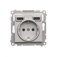 KONTAKT SIMON - Gniazdo schuko ze zintegrowaną ładowarką 2xUSB A (moduł); Aluminium mat Simon 55 - TGSZ1ZUSB2AA.01/143