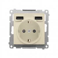 KONTAKT SIMON - Gniazdo schuko ze zintegrowaną ładowarką 2xUSB A (moduł); Szampański mat Simon 55 - TGSZ1ZUSB2AA.01/144