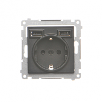 KONTAKT SIMON - Gniazdo schuko ze zintegrowaną ładowarką 2xUSB A (moduł); Czarny mat Simon 55 - TGSZ1ZUSB2AA.01/149