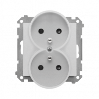 KONTAKT SIMON - Gniazdo wtyczkowe podwójne z uziemieniem z przesłonami (moduł) 16 A, 250 V~, szybkozłącza; Aluminium mat Simon 55 - TGZ2MCZ.01/143