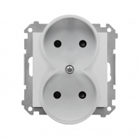 KONTAKT SIMON - Gniazdo wtyczkowe podwójne bez uziemienia z przesłonami (moduł) 16 A, 250 V~, szybkozłącza; Aluminium mat Simon 55 - TG2MCZ.01/143