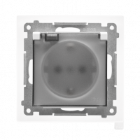 KONTAKT SIMON - Gniazdo Schuko do wersji IP44 z przesłonami z uszczelką ramki (moduł) 16 A, 250 V~, szybkozłącza. Klapka transparentna; Biały mat Simon 55 - TGSZ1BCZ.01/111A