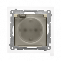 KONTAKT SIMON - Gniazdo Schuko do wersji IP44 z przesłonami z uszczelką ramki (moduł) 16 A, 250 V~, szybkozłącza. Klapka transparentna; Szampański mat Simon 55 - TGSZ1BCZ.01/144A