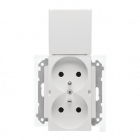 KONTAKT SIMON - Gniazdo wtyczkowe podwójne do wersji IP44 z uszczelką (moduł) 16 A, 250 V~, szybkozłącza. Klapka w kolorze pokrywy; Jasnoszary mat Simon 55 - TGZ2BMCZ.01/114
