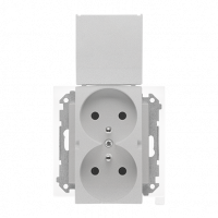 KONTAKT SIMON - Gniazdo wtyczkowe podwójne do wersji IP44 z uszczelką (moduł) 16 A, 250 V~, szybkozłącza. Klapka w kolorze pokrywy; Aluminium mat Simon 55 - TGZ2BMCZ.01/143