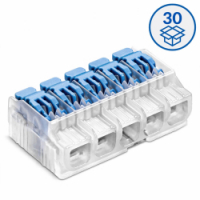 SIMET - SZYBKOZŁĄCZKA SCL5 Z DŹWIGNIĄ DO LINEK I DRUTÓW 0.2 - 4 mm2 5 TORÓW 32A 450 V TRANSPARENTNY SERIA IDEALANA OPAKOWANIE 30 SZT.  - 88000323