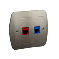 KONTAKT SIMON - Gniazdo telefoniczne RJ12 + komputerowe RJ45, kategoria 5 dla RJ45. Montaż do puszki na wkręty; satynowy - A5T/29