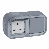 LEGRAND - GNIAZDO BRYTYJSKIE 2P+Z + ŁĄCZNIK SCHODOWY NATYNKOWE 16A- 250V~ SZARE PLEXO - 069750L