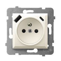 OSPEL - Gniazdo pojedyncze z uziemieniem z przesłonami torów prądowych, z ładowarką USB A+C GP-1UZPUSBAC/m/27 - GP-1UZPUSBAC/m/27