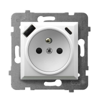 OSPEL - Gniazdo pojedyncze z uziemieniem z przesłonami torów prądowych, z ładowarką USB A+C GP-1UZPUSBAC/m/00 - GP-1UZPUSBAC/m/00