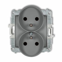 KARLIK - Mechanizm gniazda podwójnego do ramki z uziemieniem 2x(2P+Z) (przesłony torów prądowych) podtynkowy IP 20, 16A 250V~ ICON szary mat - 27IGPR-2zp