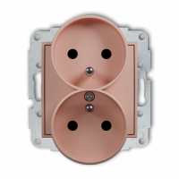 KARLIK - Mechanizm gniazda podwójnego do ramki z uziemieniem 2x(2P+Z) (przesłony torów prądowych) podtynkowy IP 20, 16A 250V~ ICON łososiowy - 62IGPR-2zp