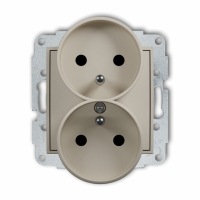 KARLIK - Mechanizm gniazda podwójnego do ramki z uziemieniem 2x(2P+Z) (przesłony torów prądowych) podtynkowy IP 20, 16A 250V~ ICON taupe - 60IGPR-2zp