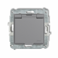 KARLIK - Mechanizm gniazda bryzgoszczelnego z uziemieniem 2P+Z (klapka szary mat, przesłony torów prądowych) podtynkowy IP 44, 16A 250V~ ICON szary mat - 27IGPB-1zp
