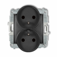 KARLIK - Mechanizm gniazda podwójnego do ramki z uziemieniem 2x(2P+Z) (przesłony torów prądowych) podtynkowy IP 20, 16A 250V~ MINI grafitowy - 11MGPR-2zp