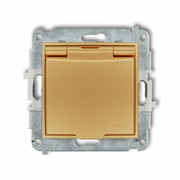 KARLIK - Mechanizm gniazda bryzgoszczelnego z uziemieniem 2P+Z (klapka złota, przesłony torów prądowych) podtynkowy IP 44, 16A 250V~ MINI złoty - 29MGPB-1zp