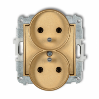 KARLIK - Mechanizm gniazda podwójnego do ramki z uziemieniem 2x(2P+Z) (bez przesłon torów prądowych) podtynkowy IP 20, 16A 250V~ MINI złoty - 29MGPR-2z