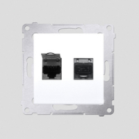 KONTAKT SIMON - Gniazdo komputerowe podwójne RJ45 kategoria 6 ekranowane z przesłoną przeciwkurzową (moduł); biały - D62E.01/11