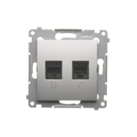 KONTAKT SIMON - Gniazdo komputerowe RJ45 kategoria 5e + telefoniczne RJ12 (moduł); srebrny mat - D5T.01/43