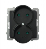 OSPEL - GNIAZDO PODWÓJNE BEZ UZIEMIENIA 2X2P Z PRZESŁONAMI ZACISKI ŚRUBOWE 16A 250V IP20 CZARNY METALIK SONATA - GP-2RRP/m/33