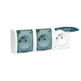 KONTAKT SIMON - GNIAZDO POTRÓJNE Z UZIEMIENIEM 3X2P+Z WTYCZKOWE BRYZGOSZCZELNE Z PRZESŁONAMI Z KLAPKĄ ZACISKI ŚRUBOWE 16A 250V IP54 BIAY AQUARIUS - AQGZ1-3/11A