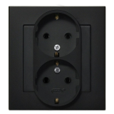 OSPEL - GNIAZDO PODWÓJNE Z UZIEMIENIEM 2X2P+Z SCHUKO ZACISKI ŚRUBOWE KOMPLETNE 16A 250V IP20 CZARNY METALIK SONATA - GP-2RS/33