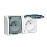 KONTAKT SIMON - GNIAZDO PODWÓJNE Z UZIEMIENIEM 2X2P+Z Z KLAPKĄ DYMNĄ  ZACISIKI ŚRUBOWE 16A 250V IP54 BIAŁY AQUARIUS - AQGZ1-2/11A