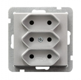 OSPEL - GNIAZDO POTRÓJNE BEZ UZIEMIENIA 3X2P EURO ZACISKI ŚRUBOWE 2.5A 250V IP20 SREBRNY MAT SONATA - GP-3R/m/38