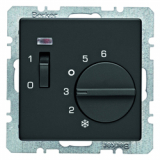 HAGER - REGULATOR TEMPERATURY POMIESZCZENIA 24V STYK ROZWIERNY ANTRACYT AKSAMIT Q.1/Q.3  - 20316086