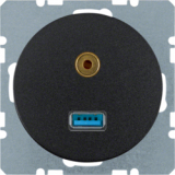 HAGER - GNIAZDO USB AUDIO 3,5MM CZARNY POŁYSK R.1/R.3 - 3315392045