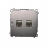 KONTAKT SIMON - Gniazdo komputerowe RJ45, kategoria 6, podwójne ekranowane z przesłoną przeciwkurzową (moduł). Montaż na łapki lub wkręty; stal inox - BM62E.01/21