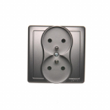 KONTAKT SIMON - Gniazdo wtyczkowe z uziemieniem podwójne, monoblok, 16A, 250V~, zaciski śrubowe; stal inox  *Kompletne - nie do ramek - BMGZ2/21