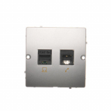 KONTAKT SIMON - Gniazdo komputerowe RJ45 kat.5e + telefoniczne RJ11 (moduł). Montaż gniazda na wkręty do puszki; srebrny mat - BMF5T.02/43