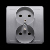 KONTAKT SIMON - Gniazdo wtyczkowe z uziemieniem podwójne, monoblok, z przesłonami torów prądowych 16A, 250V~, zaciski śrubowe; stal inox *Kompletne - nie do ramek - BMGZ2Z/21