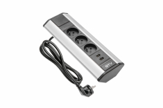 GTV - PRZEDŁUŻACZ BIURKOWY KĄTOWY 3X GNIAZDO Z UZIEMIENIEM, 2XUSB 2.1A 5V (SREBRNY). - AE-PBKT3U2U-80