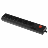 PLASTROL - GN-670WS CZARNY Gniazdo wtyczkowe przenośne sześciokrotne 6x2p+Z z wyłącznikiem 16A, 250V, rozbieralne - GN-670WS CZARNY