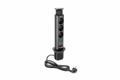 GTV - BIURKOWY PRZEDŁUŻACZ WPUSZCZANY 60MM, 3X SCHUKO, 2XUSB 2,1A 5V (CZARNY). - AE-BPW3S60U-20