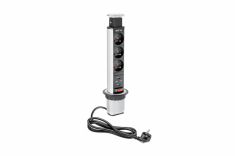 GTV - BIURKOWY PRZEDŁUŻACZ WPUSZCZANY 60MM, 3X GNIAZDO Z UZIEMIENIEM, 2XUSB 2,1A 5V (SREBRNY). - AE-BPW3U60U-80