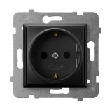 OSPEL - GNIAZDO POJEDYNCZE Z UZIEMIENIEM 2P+Z SCHUKO ZACISKI ŚRUBOWE 16A 250V IP20 CZARNY METALIK ARIA - GP-1US/m/33