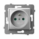 OSPEL - GNIAZDO POJEDYNCZE Z UZIEMIENIEM 2P+Z Z PRZESŁONAMI ZACISKI ŚRUBOWE 16A 250V IP20 SREBRNY ARIA - GP-1UZP/m/18