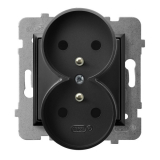 OSPEL - GNIAZDO PODWÓJNE Z UZIEMIENIEM 2X2P+Z ZACISKI ŚRUBOWE 16A 250V IP20 CZARNY METALIK ARIA - GP-2URZ/m/33