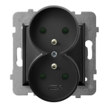OSPEL - GNIAZDO PODWÓJNE Z UZIEMIENIEM 2X2P+Z Z PRZESŁONAMI ZACISKI ŚRUBOWE 16A 250V IP20 CZARNY METALIK ARIA - GP-2URZP/m/33