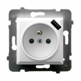 OSPEL - GNIAZDO POJEDYNCZE Z UZIEMIENIEM 2P+Z ZACISKI AUTOMATYCZNE Z ŁADOWARKĄ USB 16A/230 USB 5V/2.1A IP20 BIAŁY ARIA - GP-1UZPUSB/m/00